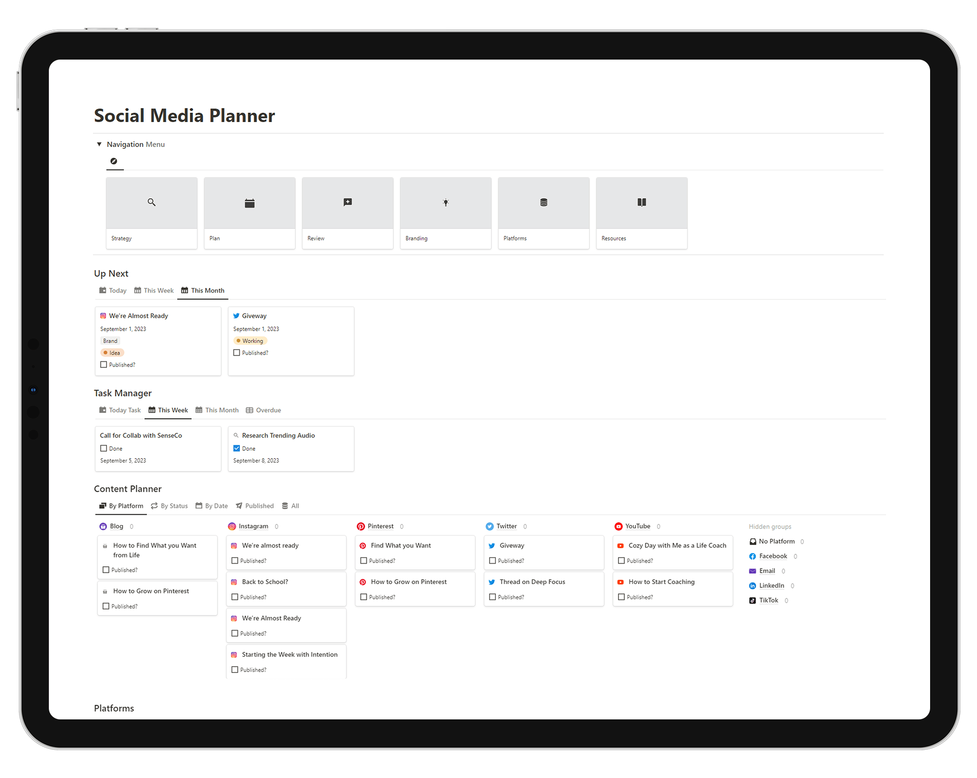 Notion social media planner all in one notion template